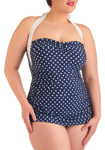 Coupe of Tea Plus Size One Piece Swimsuit in Blue Polka Dots