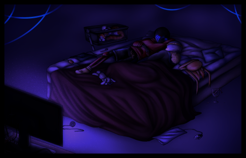 a drawing of a scene from an rp i did with a friend! (yes, this is ship art. yes, the baby in the ba