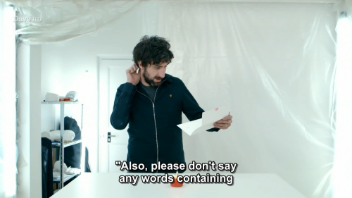 taskmastercaps:[ID: Nine screencaps from Taskmaster. Mark Watson reads out a task that says, “