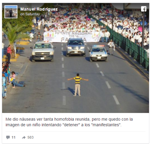 Mexican boy stands up to 11,000 anti-LGBT protesters in solidarity with gay uncle“A photograph has g