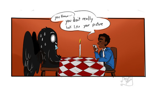 thesleepypencil: thesleepypencil:  thesleepypencil: Datings hard when you’re a cryptid your all right. so right  For people wondering if they went on a second date. They did. 