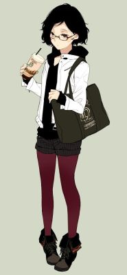 This is like an anime of me except i do not wear glasses.  If that is a double vanilla latte with chocolate sprinkles then that actually may b me (o_0)