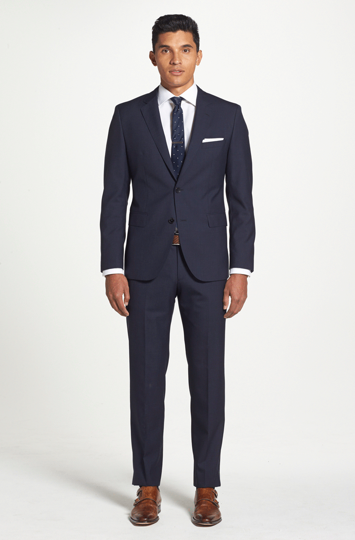 definitivemale:  Suit - Hugo Boss - ‘Huge/Genius’ Trim Fit Wool “Navy”Shoes