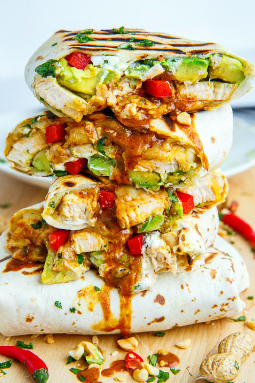 guardians-of-the-food:  Thai Peanut Chicken Avocado Burritos 