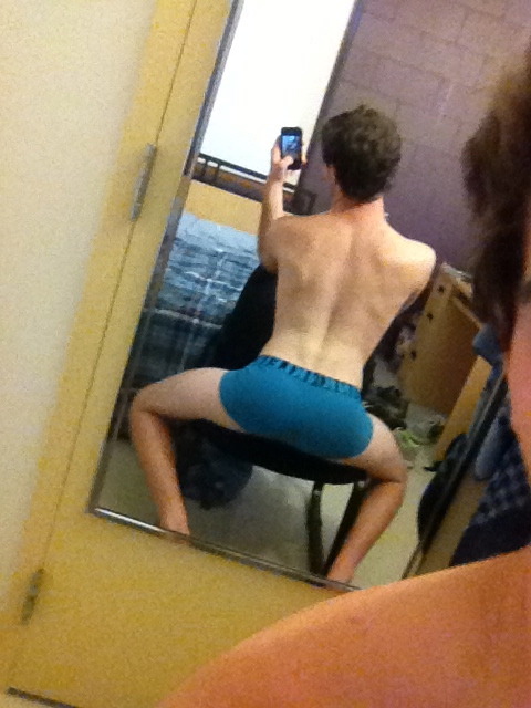 yourassisminebitch:   like dis?  Yes just like that. Cute undies and cute ass. Got me hard ;)  Mmm who is this boy