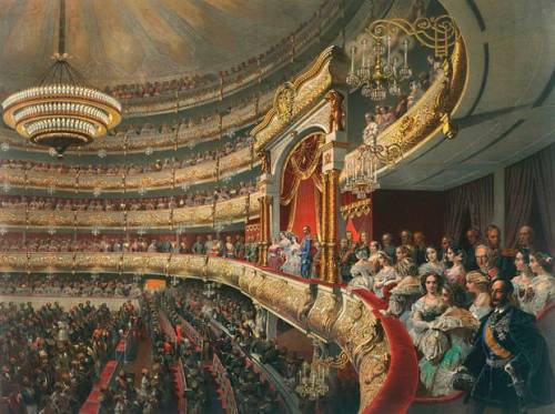 galina-ulanova:Auditorium of the Bolshoi Theatre (1856), by Mihály Zichy.