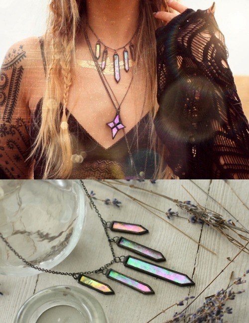 elenamotkrejsa: sosuperawesome: Iridescent Stained Glass Jewelry Kate Sho Factory on Etsy See our #E