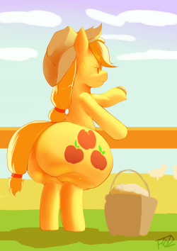 Just Applejack feeding chickens and nothing