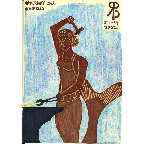 Mermay 2022 - Day 01 prompt: WorkersI based my drawing on a WPA (Works Progress Administration) post