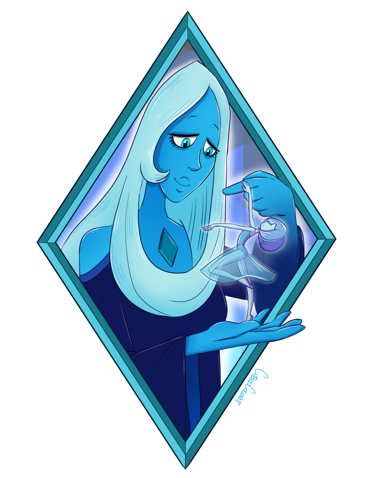 Blue Diamond and her pearl, commissioned as a tattoo idea! Thanks for commissioning