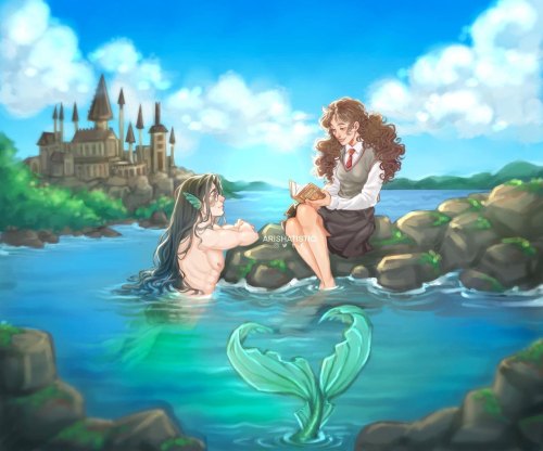 arishatistic: Whenever she had time, Hermione would come to talk to the merman in the lake. His name