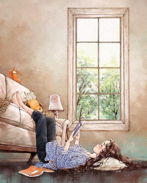 A real good evening to read at home.Illustration by Aeppol.