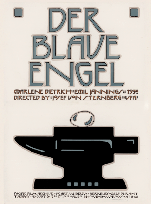 David L. Goines, artwork for film poster Der Blaue Engel, 1972. For The Pacific Film Archive, Berkel