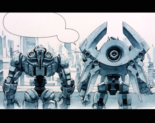 Apollo and Atlas. #Astrobots-#watercolor #wip #comic #comicbook #robot #mecha #illustration #art #dr