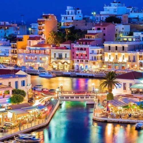 Agios Nikolaos at night, Crete, Greece