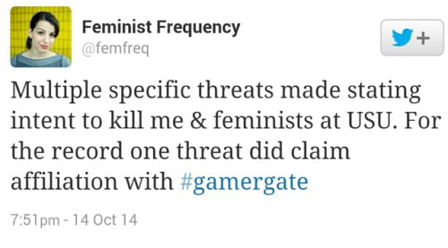 superhappy:cognitivedissonance:After threats against her life, Anita Sarkeesian canceled an upcoming