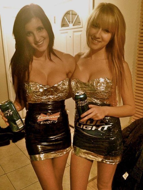 2 hot girls dressed as beer cans