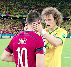  James Rodriguez &amp; David Luiz exchange their shirt after the match 