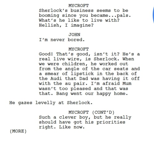 nemoholmes:nemoholmes:Cut Scene from The Great Game script: The affair of Sherlock and Mycroft’s fat