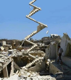 blackumi:  thelastrefia:  Stairway to Heaven. Left After Assad Bombing in Aleppo   Whoever built the stairs 