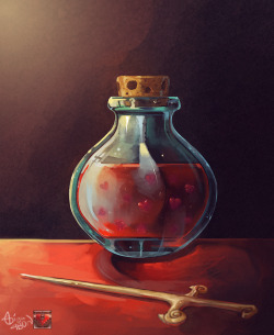 lozfanatic:  siga4bdn:  Wind waker - Red potion (digital Painting)I wanted to paint something glossy/ shiny today so i painted a red potion!  also, i painted the wind waker a more bone yellow/ivory colour not sure i dig it though. Oh i also painted