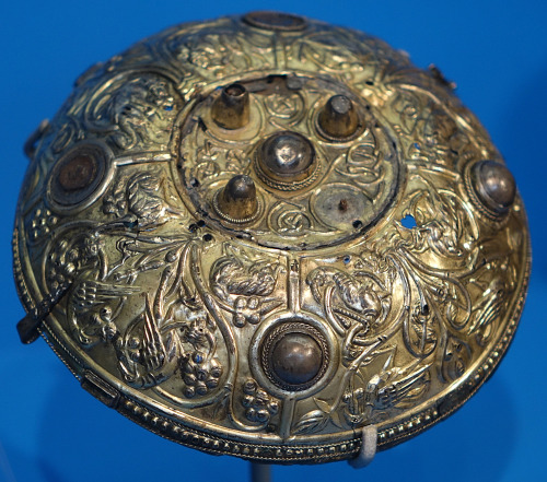 Viking related artefacts from the Yorkshire Museum, York, 27.8.16. Items include a carved weight, an