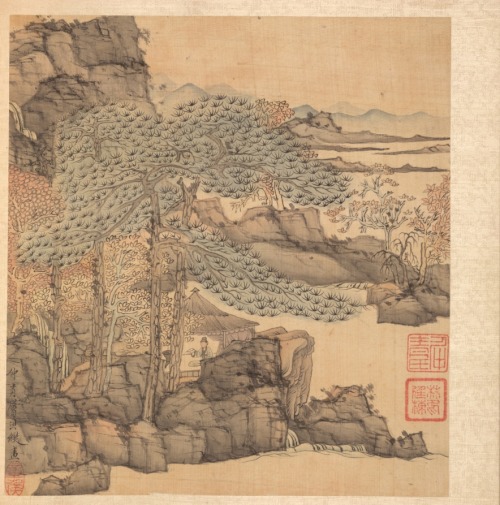 Paintings after Ancient Masters: Scholar Reading in a Thatched Hut by a Waterfall, Chen Hongshou, 15