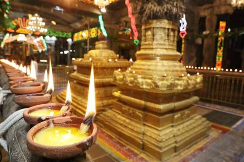 Deepas offerings at dhwaja stambha and Bali peetam of Sri Venkateswara temple, Tirumala