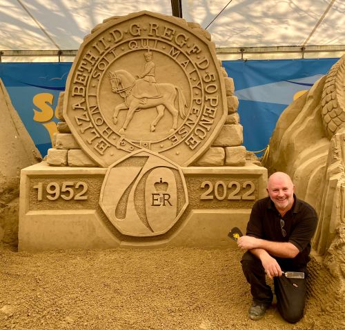 Sand sculpture made for the Queen’s 70th Jubilee. 