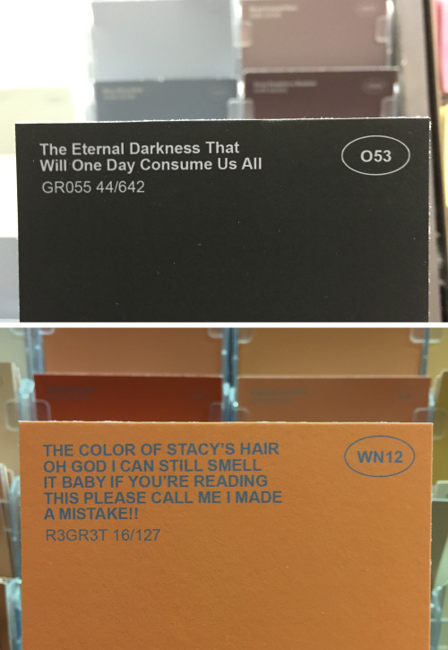 lolsomeone-actually: versacepirate:  obviousplant:  Renamed paint colors.  this is it right here my fav post wow   1QU1t 