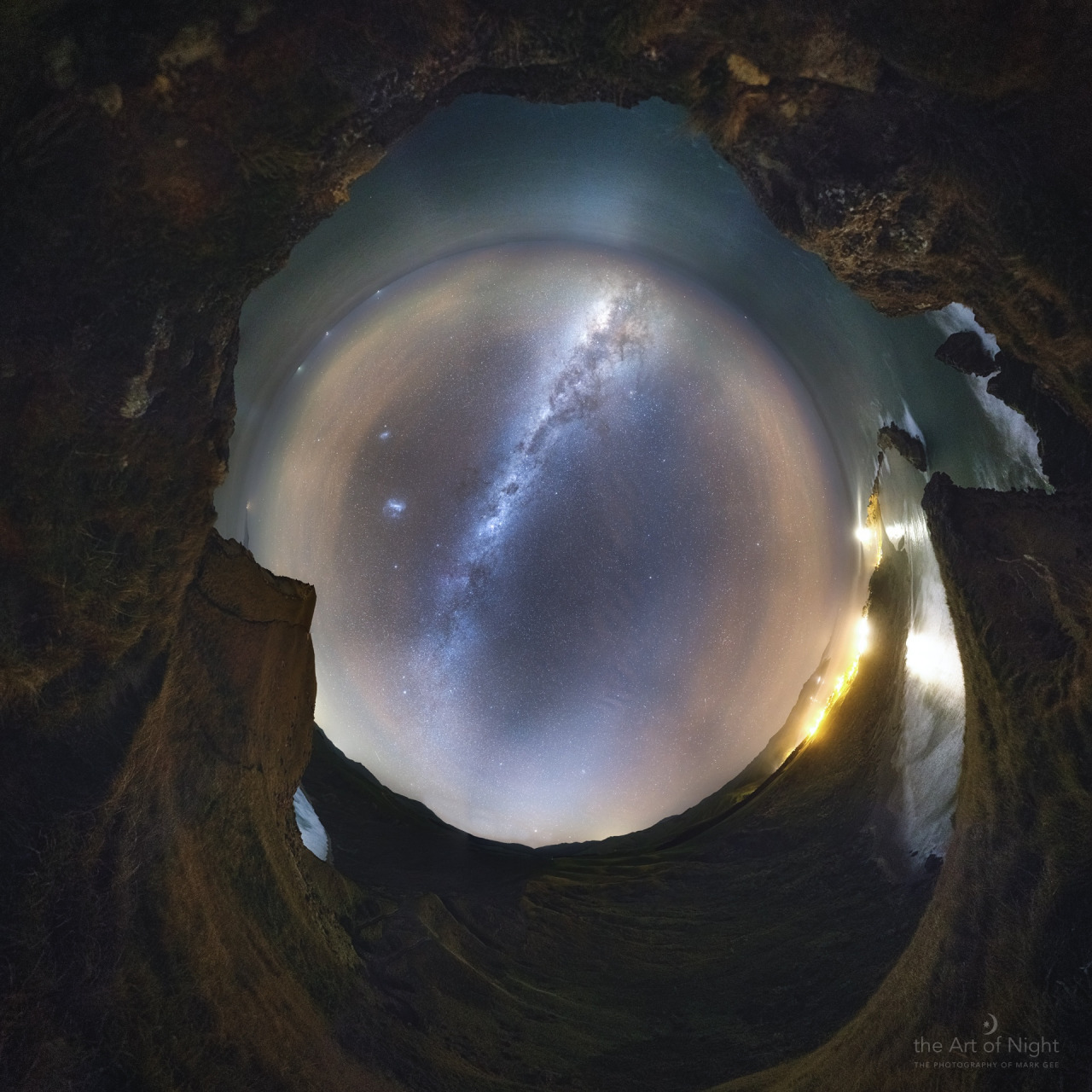 just&ndash;space:  Full sky dome with Milky Way and magellanic clouds above Castlepoint,