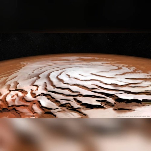 The Spiral North Pole of Mars #nasa #apod #esa #dlr #mgs #mola #northpole #mars #co2ice #carbondioxideice #martianatmosphere #planumboreum #marsexpress #spaceprobe #spacecraft #solarsystem #space #science #astronomy