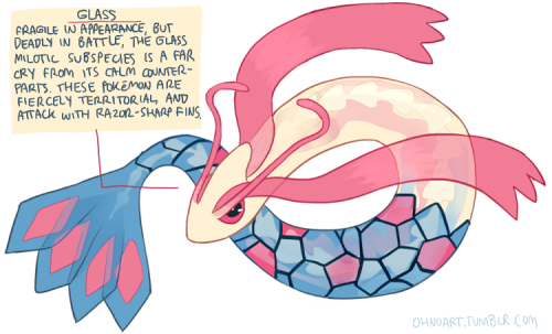 ohnoart:  a custom subspecies commission for vampasaurus, who had the great idea of a milotic subspecies based off of glass frogs, and another brightly-colored one that lived in coral reefs. milotic’s a personal favorite, so these were a pleasure to