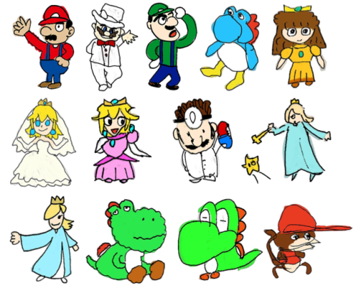 suppermariobroth:All Mario-related drawings from the “Wario’s amiibo Sketch” feature in WarioWare Go