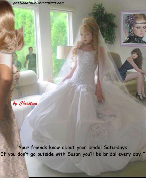 All his friends love to see him in his gorgeous bridal gown. Chris is always made to wear beautiful 
