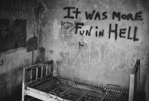 the-key-to-the-garden:  Spray painted on the wall of an abandoned mental hospital.