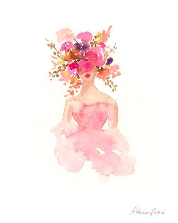 Fashion Illustration Print - Watercolor Fashion Sketch - Flower Crown - Home Decor - Couture …
null