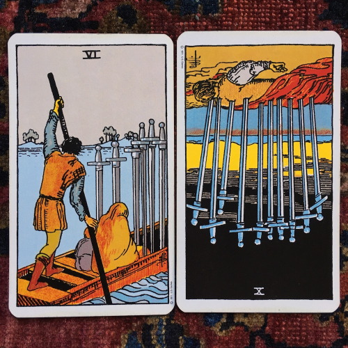 Six of Swords and Ten of Swords reversedOh look, here comes a whole new boatload of complications, j