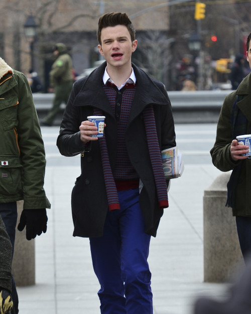 chriscolfernews-archive: Chris Colfer films “Glee” at Washington Square Park [UHQ]
