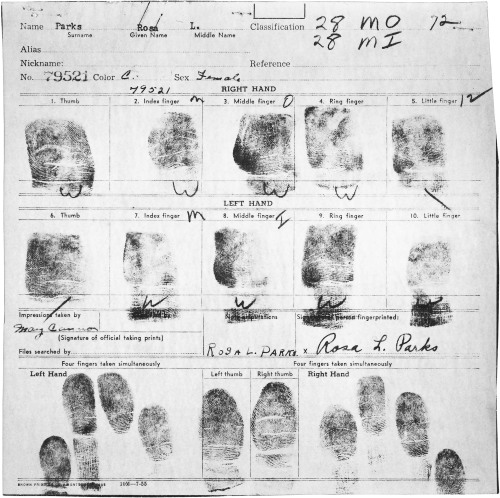 digitalpubliclibraryofamerica:Rosa Parks’ fingerprint card from her arrest in Montgomery, Alab