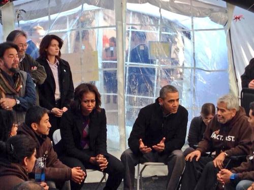 Holiday cheer: the Obamas visit Fast for Families on the National Mall today. The fasters have been 