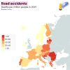 Number of deaths in road accidents per million people.
by granadamaps