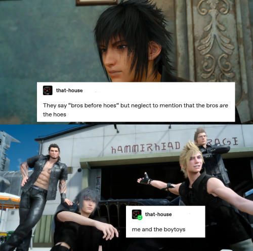 unknown-lifeform:Final Fantasy XV + tumblr text postsYou thought this would be a FF7 meme but it was actually FF15. Gotta expand my horizons you know