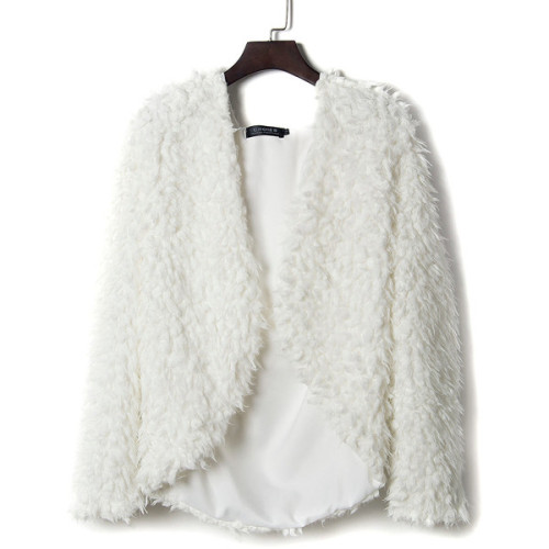 Choies White Hooded Neck Fluffy Faux Fur Coat ❤ liked on Polyvore (see more white coats)