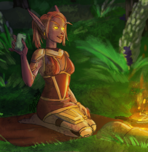 Just a quick picture of my character sitting at one of her many bonfires at the Stranglethorn Vale B