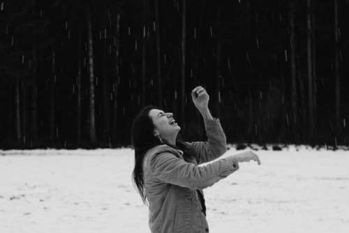 Peyton having a snowball fight with her only worthy competitor: herself.