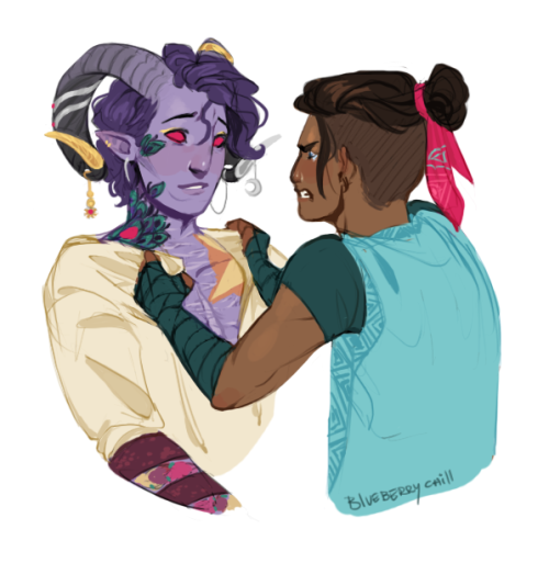 lesbeauan:blueberrychill: Reunited &lt;3 [Image description: Three digital drawings of Mollymauk