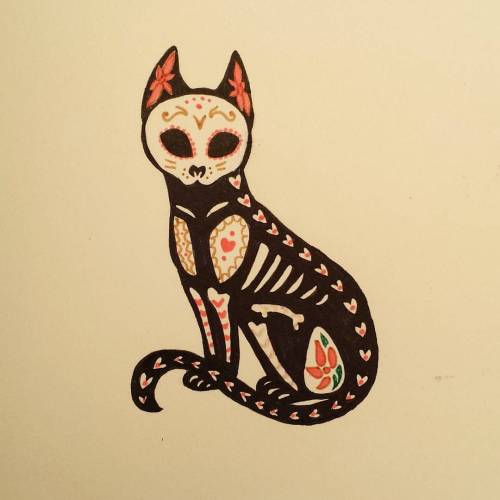 iamangrywhitewoman:Dia de los muertos cat for #inktober 25! Months almost over! I have some fun idea