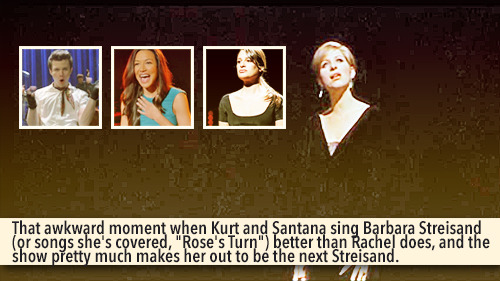 gleeksandtheirconfessions:  That awkward moment when Kurt and Santana sing Barbara Streisand (or son