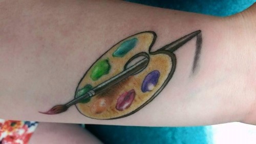 fuckyeahtattoos:  Done by Jeannie at Emerald City Tattoo & Supply in Seattle, Washington. Painting is my passion and sometimes I’m too hard on myself and want to give up. We all need a reminder to stick to our passions. 